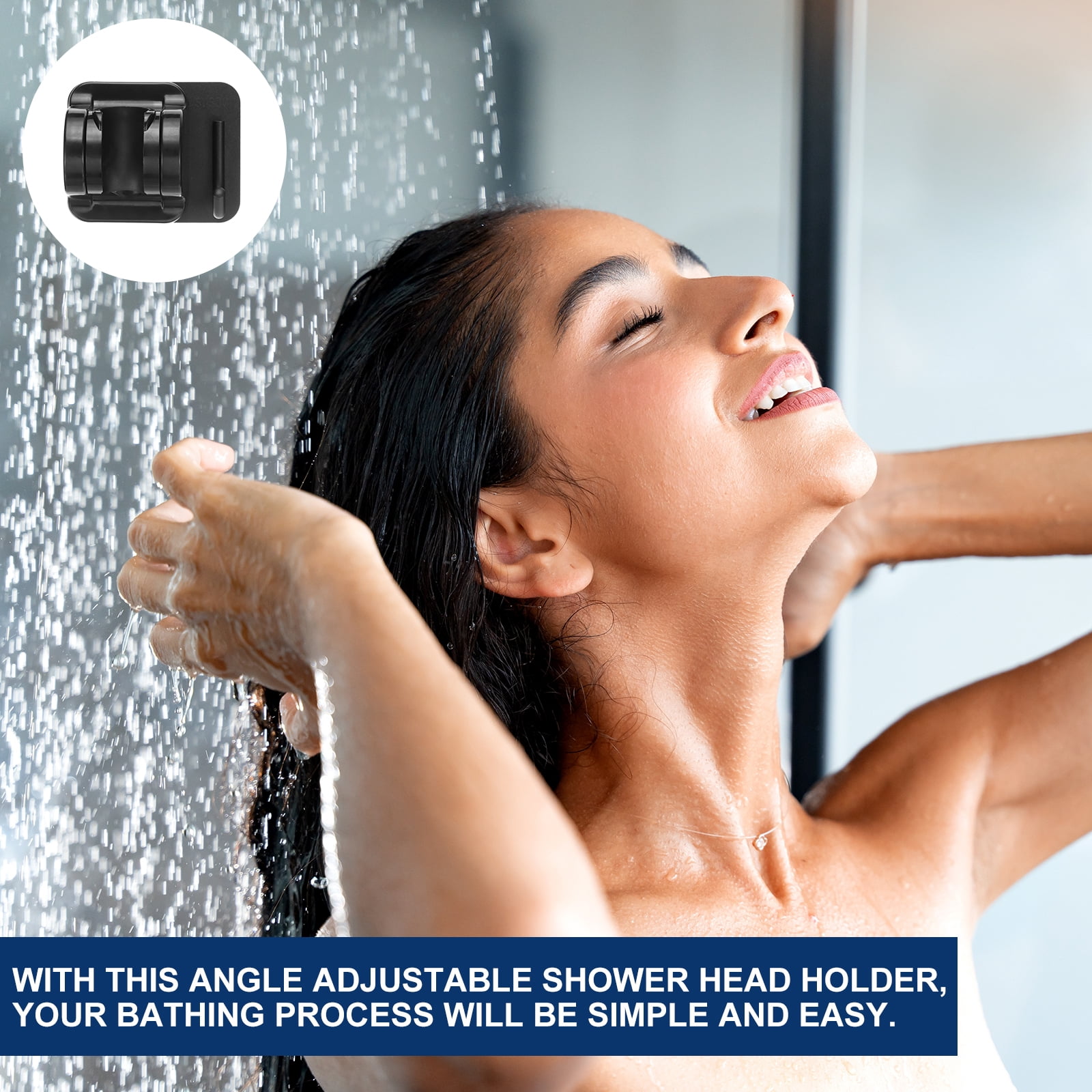 Unique Bargains Handheld Shower Head Holder with Hanger Hook Black 1Pcs