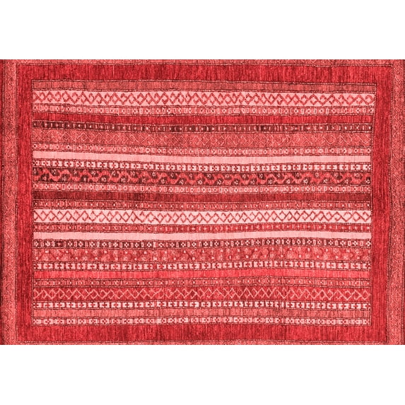 Ahgly Company Machine Washable Indoor Rectangle Abstract Red Modern Area Rugs, 7' x 9'