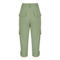 thumbnail image 5 of USNSM Women's Casual Cargo Pants Trendy Solid Color Straight Button Cuffed Pants Cotton Soft Comfortable Capri Pants with Pockets Army Green S, 5 of 7