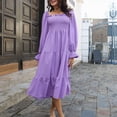 thumbnail image 2 of Wycnly Dresses for Women 2025 Fall Casual Elastic Waist Loose Flowy Ruffle Swing Lantern Sleeve A Line Dresses Solid Long Sleeve Square Neck Long Formal Dresses for Women Purple XL, 2 of 7