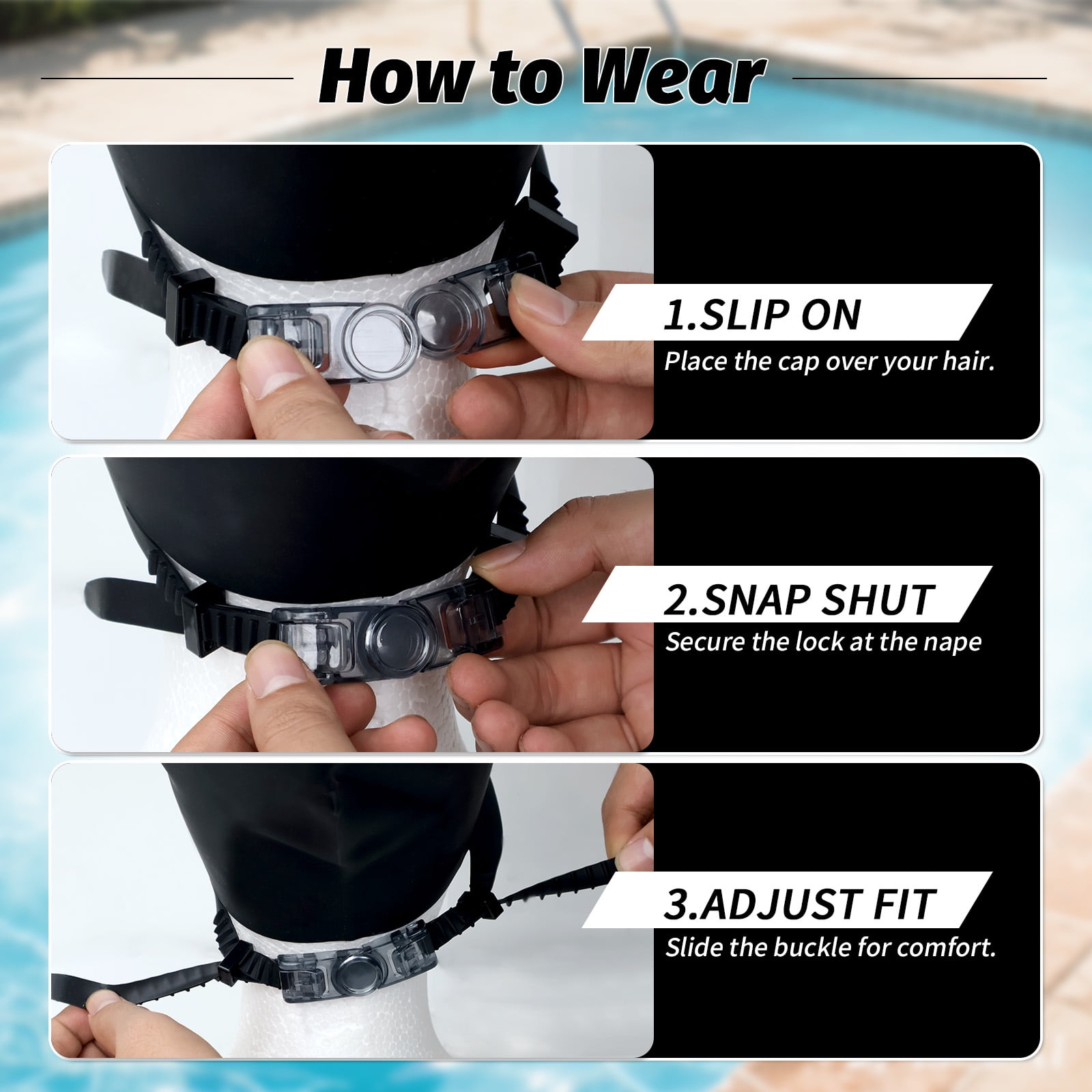 Adjustable Large Swim Cap for Women Men, Waterproof Silicone Swimming Caps Ideal for Long Hair, Thick Curly Hair & Dreadlocks Braids Weaves Afro Hair - Keep Hairstyle Unchanged-Black