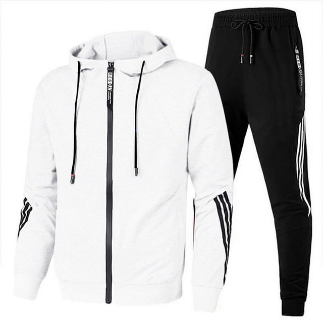 Ensemble de Survêtement pour Hommes 2 Pcs Ensemble de Survêtement Décontracté Fermeture Éclair Complète Tenue Active Jogging Extérieur Vêtements de Sport Randonnée