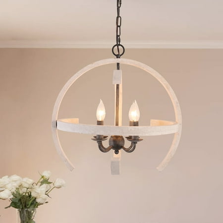 

4-Light Geometric Wood Vintage Chandelier White