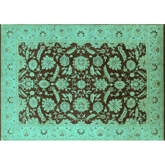 Ahgly Company Indoor Rectangle Oriental Turquoise Blue Industrial Area Rugs, 7' x 9'