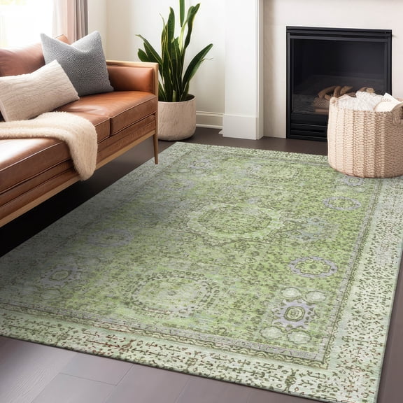 Addison Rugs Chantille Indoor/Outdoor Traditional Border Aloe Machine Washable Rectangle Rug, 10' x 14'