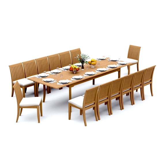 Grade-A Teak Dining Set: 14 Seater 15 Pc: And 14 Lagos Armless Chairs Outdoor Patio WholesaleTeak #51LG2400
