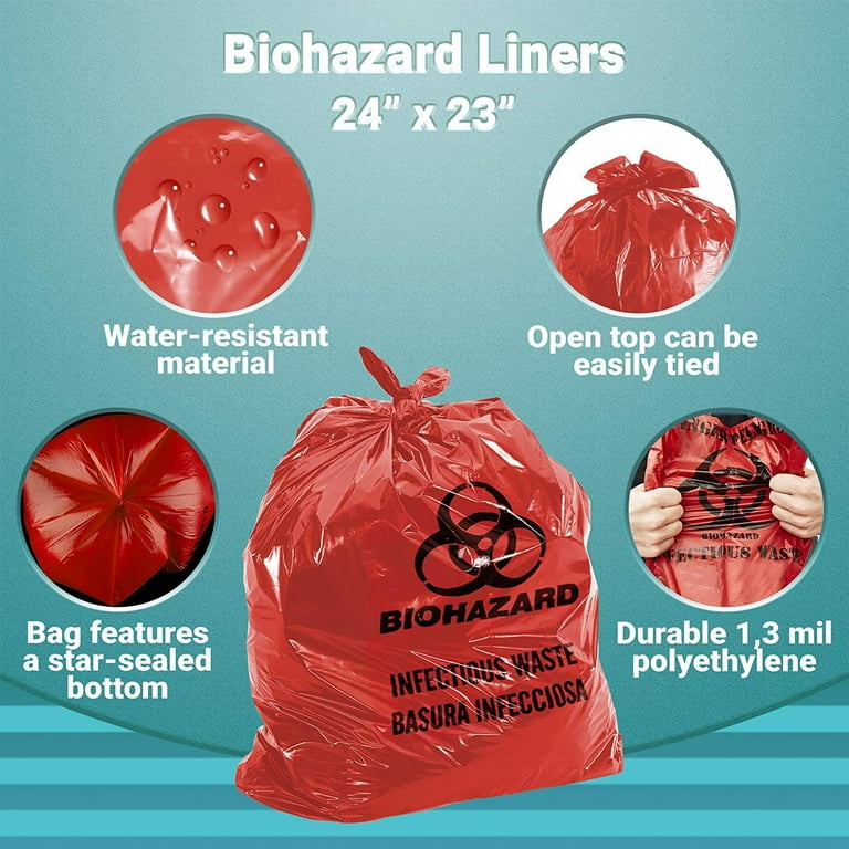  12-16 Gallon Medical Waste Trash Bags - 1.3 Mil - 500/case