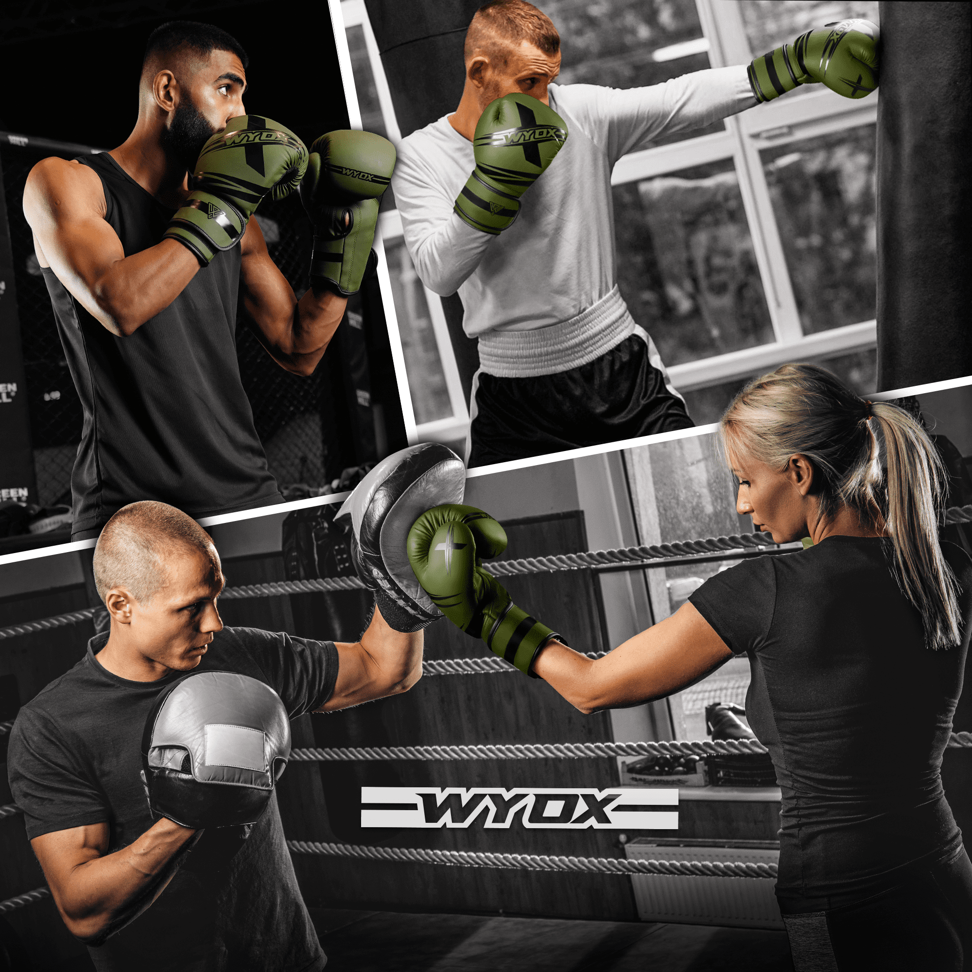 WYOX Sports Boxing Gloves, 14 oz, Army Green, Unisex, for Training, MMA, Kickboxing, Muay Thai, Heavy Bag