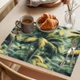 thumbnail image 3 of Summer Palm Tree Placemats Set of 12 Farmhouse Retro Tropical Plant Leaves Place Mats Indoor Wipeable Table Mats Washable Cloth Dining Table Placemats for Kitchen Holiday Party Home Decor 13x19 Inch, 3 of 9