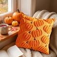 thumbnail image 5 of Orange Halloween Pumpkin Pillowcase, Embroidered Chenille Square Cover, 17x17 Inch for Festive Fall Home Decor, 5 of 7