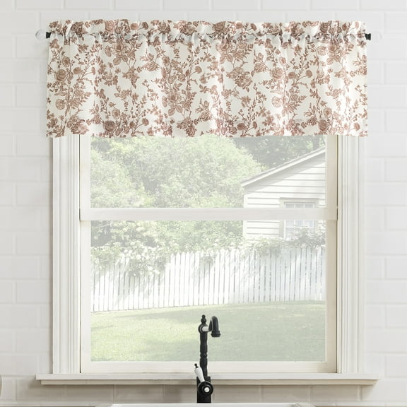 No. 918 Elara Tonal Botanical Semi-Sheer Rod Pocket Kitchen Curtains, 54"W X 14"L