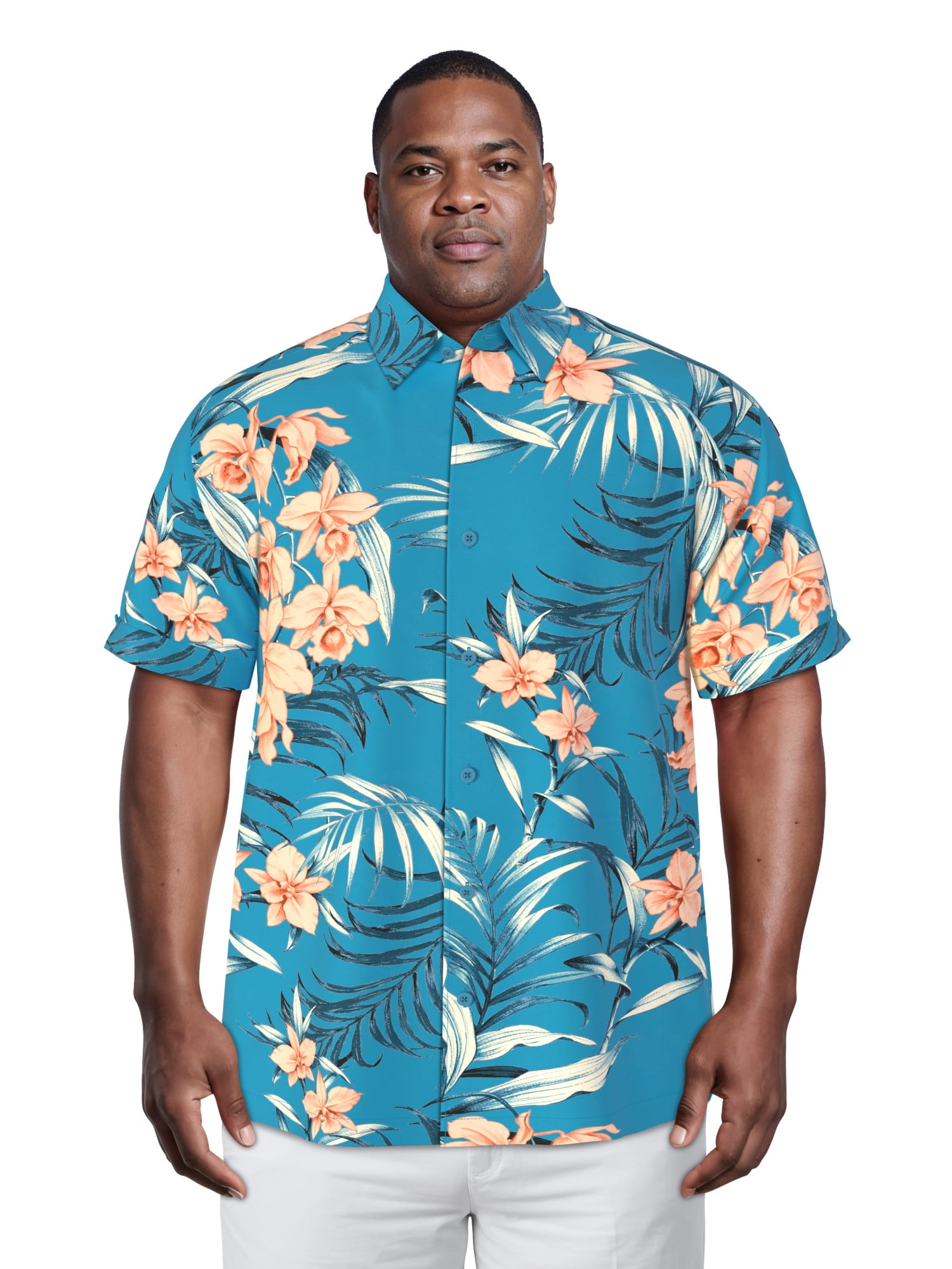 Havanera Men's and Big Men's Floral Short Sleeve Printed Button-Down Shirt with Texture, Sizes S-5XL