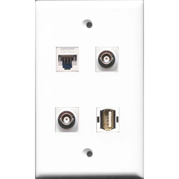 RiteAV - 1 Port USB A-A 2 Port BNC and 1 Port Cat5e Ethernet White Wall Plate