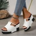thumbnail image 2 of Mepaouo Wedge Slide Sandals for Women Leather Open Toe Platform Walking Shoes Slip on Mules White 8.5, 2 of 8
