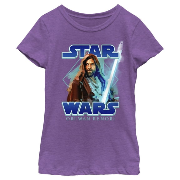 Girl's Star Wars: Obi-Wan Kenobi Jedi Lightsaber with Brushstroke Kenobi Graphic Tee Purple Berry Medium
