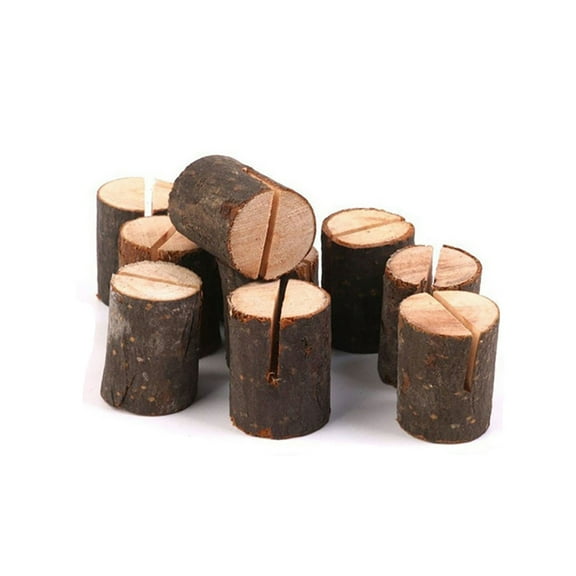 BALAHAPY 12Pcs Table Card Holder Stand Coffee Wooden Bark Memo Clip for Anniversary Party