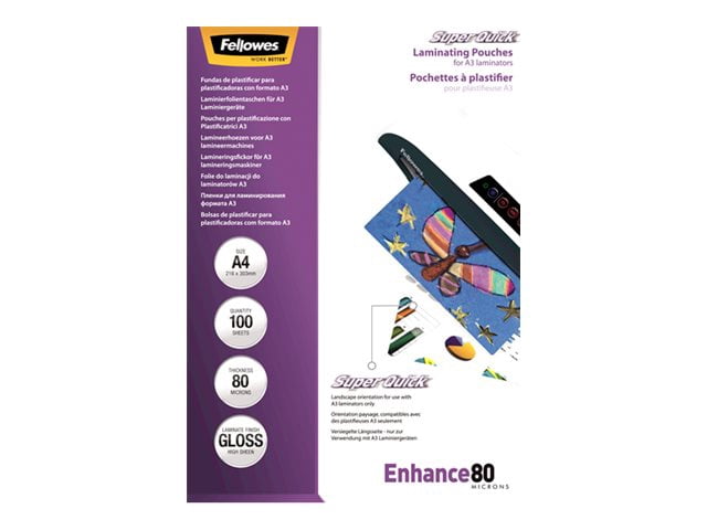 Fellowes Laminating Pouches SuperQuick Enhance 80 micron - 80 micron - 100-pack - glossy - transparent - A4 (8.25 in x 11.7 in) lamination pouches