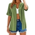 thumbnail image 4 of Button Down Shirts for Women! Comdrip Loose Shirt Top Stand Solid Color Sleeve Collar Casual Women's Shirt Women's Shirt Womens Button Down Shirt Green 4XL, 4 of 9