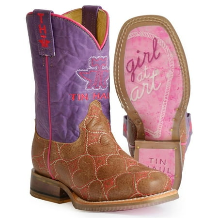 

Tin Haul Boys 14-018-0102-5020 Kid s Lotta Heart with Cowgirl Heart Sole Boot 12 Tan