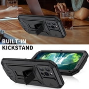 iPhone 13 Pro Max Case 6.7 with Screen Protector, TECHCIRCLE Heavy Duty Military Metal Hybrid Rugged Kickstand Water-Resistant Shockproof Full Protective Cover with Slide Camera Protector, Black
