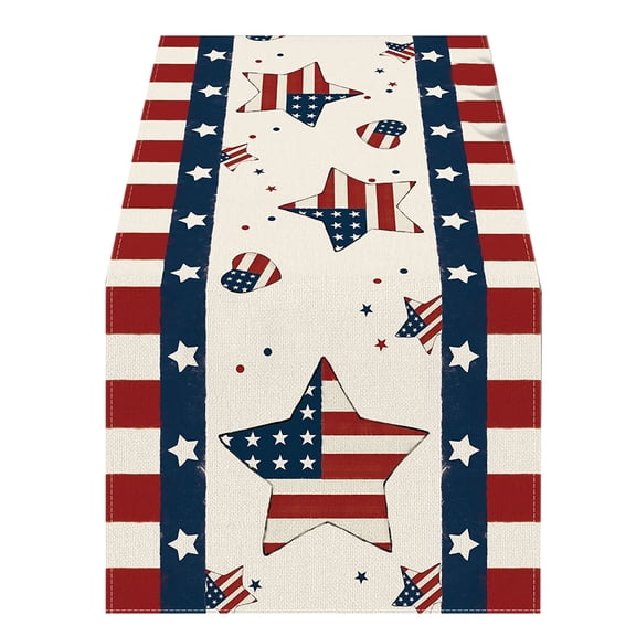 Lzobxe 4th Of July Table Runner Patriotic Red White Blue Stars and Stripes Tablecloth for Kitchen, Party and Independence Day Festive Dining Table Decor