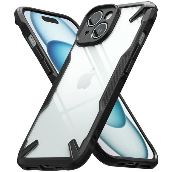 Ringke Fusion-X [Anti-Scratch Dual Coating] Compatible with iPhone 15 Case, Augmented Bumper Clear Hard Back Heavy Duty Shockproof Advanced Protective Cover - Black