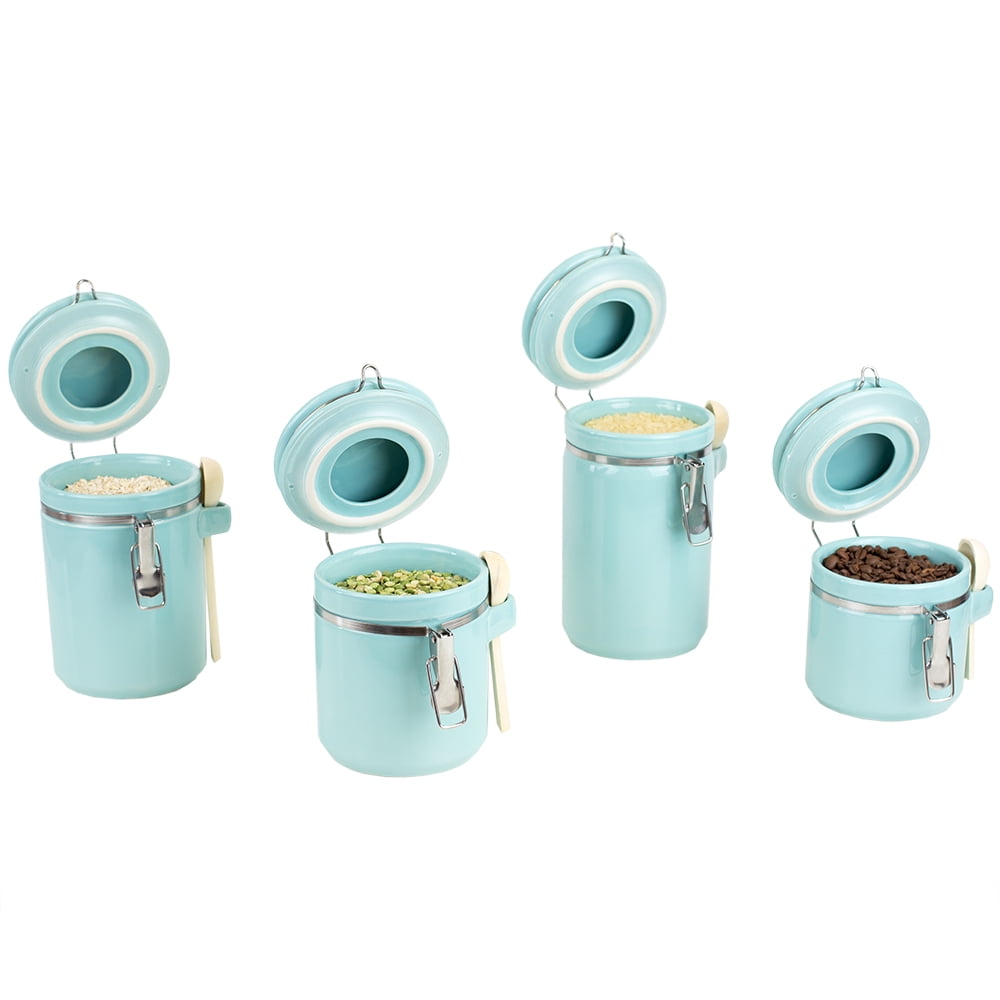 Canister Set Spoon Turquoise Kitchen Food Storage Containers Organizer 4 Pc New