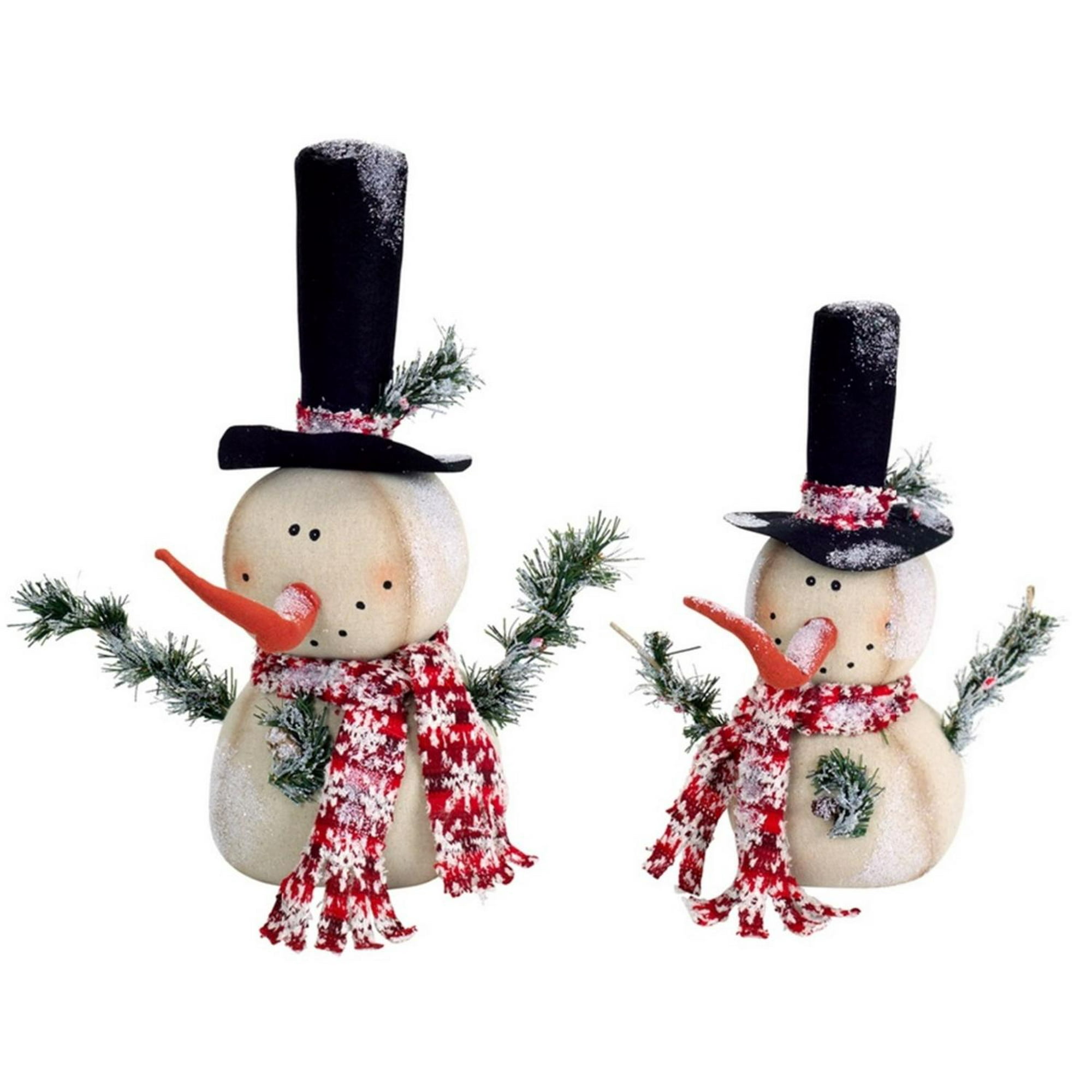 Set Of 2 Whimsical Fabric Frosted Jolly Snowmen Christmas Table