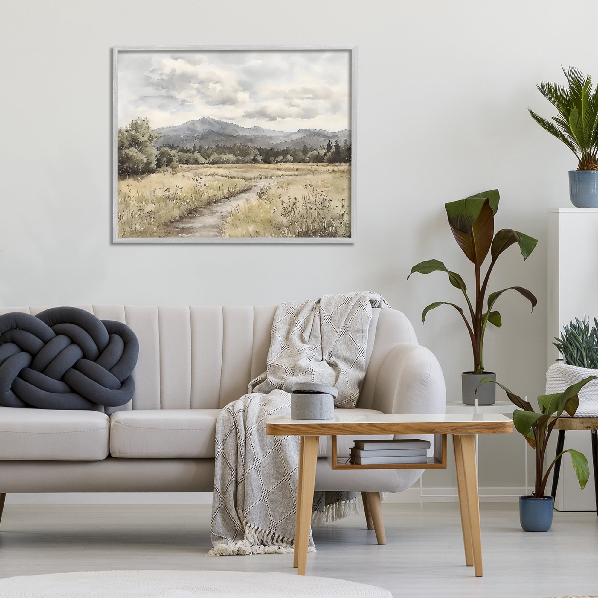 Stupell Industries Muted Pathway to Mountains Gray Framed Giclee Art, design by Riley B