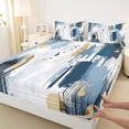 thumbnail image 3 of jejeloiu Ancient Splashing Ink Twin Sheet Sets,Blue White Gold Bedding For Men Women 3-Piece, 3 of 7