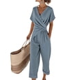 thumbnail image 2 of Women'S Outfits V Neck Cap Sleeve Crop Top Wide Leg Pant Sets Blue M, 2 of 7