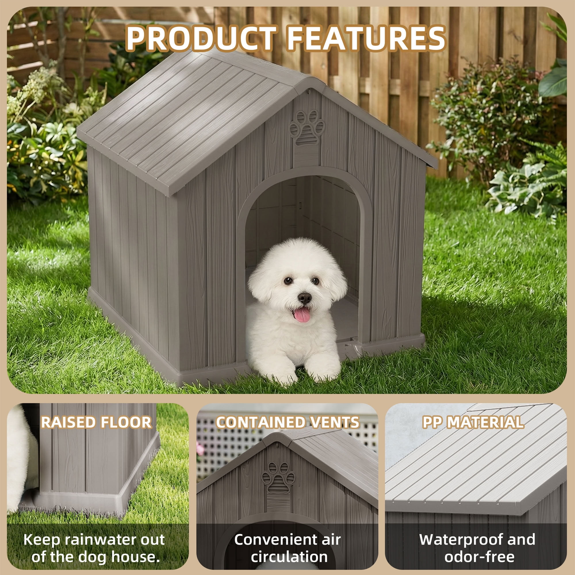 MAYEERTY UV-Protected Ventilated Dog House, Sturdy Outdoor Pet Shelter for Outdoor Residential Spaces