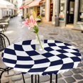 thumbnail image 3 of Navy Blue and White Elastic Fitted Round Table Cover Aesthetic Modern Abstract Waterproof Outdoor Tablecloth for Holiday Party, Picnic, Patio & Dining Fits Tables Up to 45"-54", 3 of 8