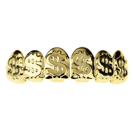 14k Gold Plated Grillz Dollar Signs $ Cash Money Top Mouth Grill Hip Hop Teeth Grills