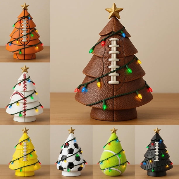 Adornos Navideños de Balón Deportivo | Árbol con Forma de Balón de Fútbol con Luces de Colores y Estrella Dorada | Ideal para Salas de Juegos, Espacios de Ocio Masculinos y Regalos Navideños Original
