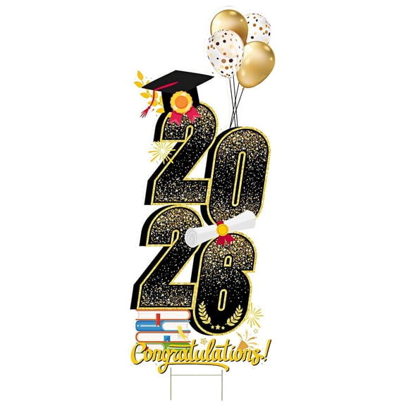 Graduation Yard Sign, Large Congrats Grad Lawn Stakes, Class of 2026 Yard Signs with Stakes, Graduation Party Decorations Outdoor, Graduation Yard Decor for College, Black