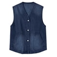 thumbnail image 3 of WRFWUL Womens Vintage V Neck Denim Vest Sleeveless Button Down Jean Waistcoat Gilet Loose Fit Casual Layering Outerwear, 3 of 7