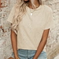 thumbnail image 4 of MIXUE Womens Summer Tops Flower Embroidered Jacquard Solid Color Round Neck Short Sleeve Loose Pullover Tee Shirts Streetwear,Beige,XXL, 4 of 7