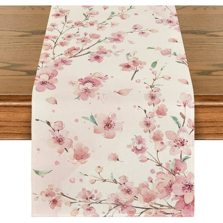 

Sakura Cherry Blossoms Branches Spring Table Runner Seasonal Summer Kitchen Dining Table Decoration for Home Party Decor 13x72 Inch