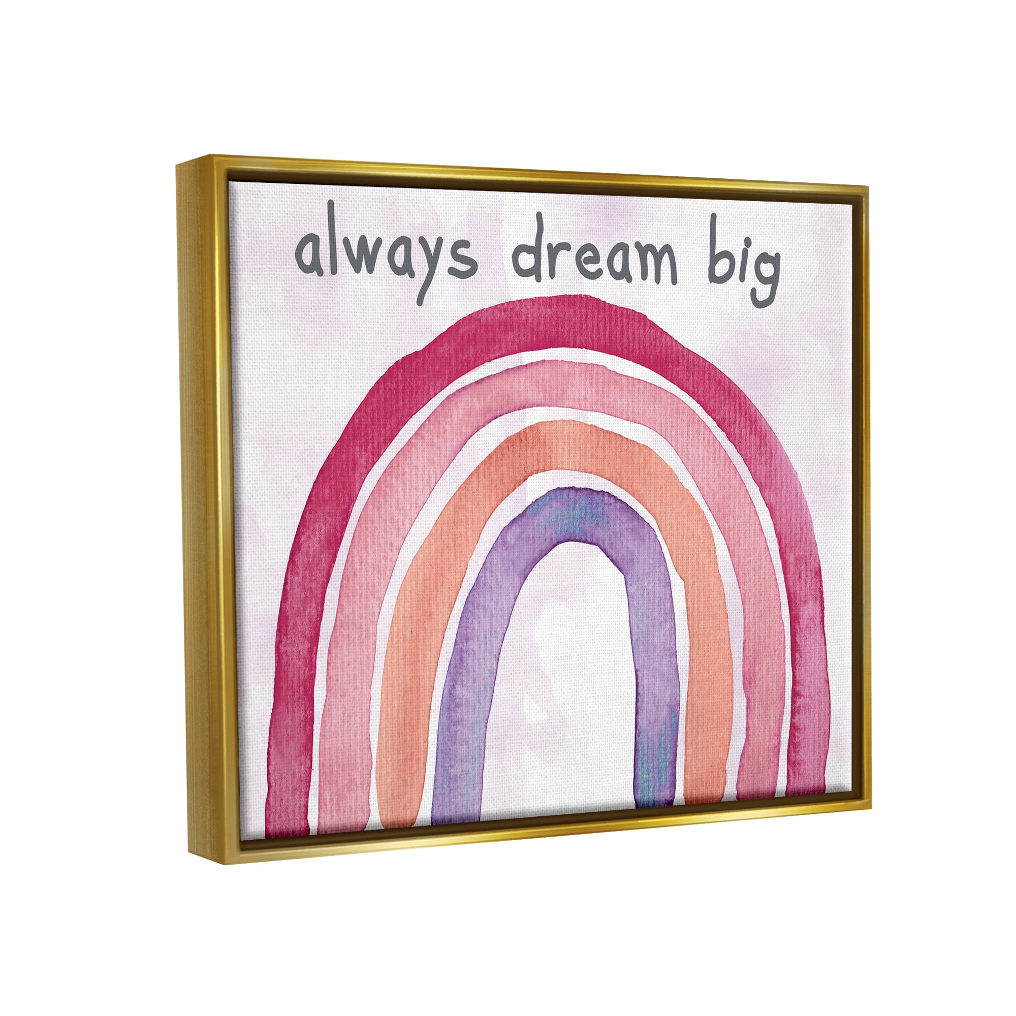 Stupell Industries Always Dream Big Rainbow Landscape Painting Gold Floater Framed Canvas Art Print Wall Art, 31 x 25
