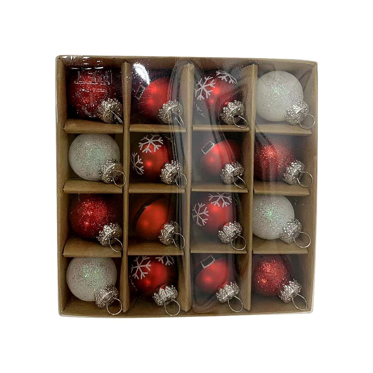Holiday Time Red & White Mini Glass Christmas Ornaments, 16 Count