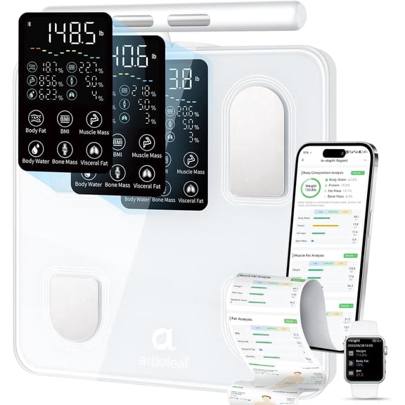 Arboleaf 8-Electrode Body Fat Scale, High Precision Analyzer Tracks 50 Metrics, Scale for Body Weight, with BMI, Body Fat, Muscle Mass, Full Body Composition Analyzer