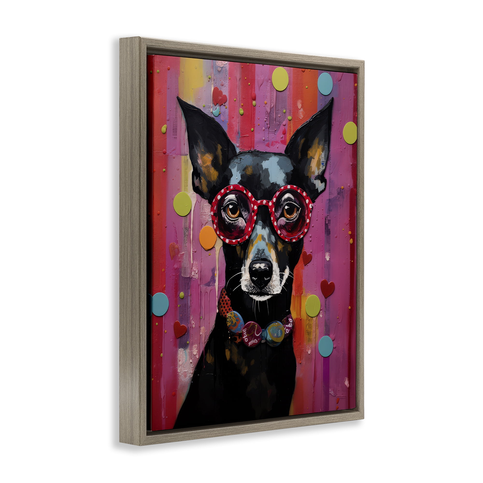 Stupell Industries Dobermann Dog with Glasses Animals Painting Brown Floater Framed Canvas Art Print Wall Art, 17 x 21