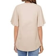 thumbnail image 3 of HUBERY Women Flutter Short Sleeve Solid Color Pleated V Neck Top, 3 of 4