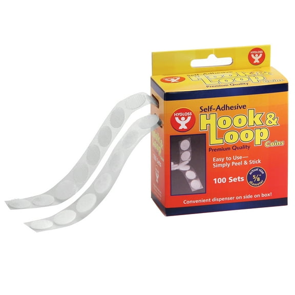 Hygloss Self-Adhesive Hook & Loop Coins, 5/8", 100 Per Pack