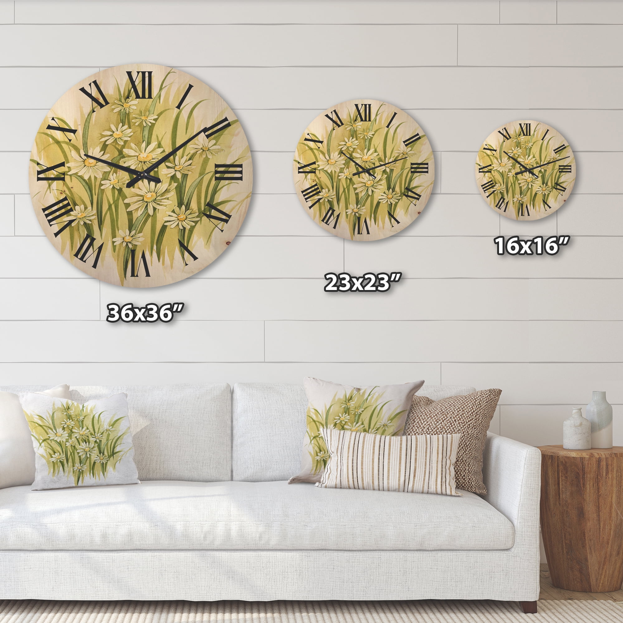 Designart 'Abstract White Meadow Flowers' Traditional Wood Wall Clock