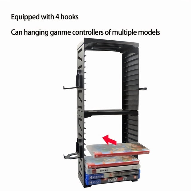 PS5 Storage Bracket with Headset and Controller Holder - ABS Material, Game Disc Organizer for PS4/Xbox Series X - Holds 24 Game Discs and 4 Controllers (No Battery or Electronic Components)