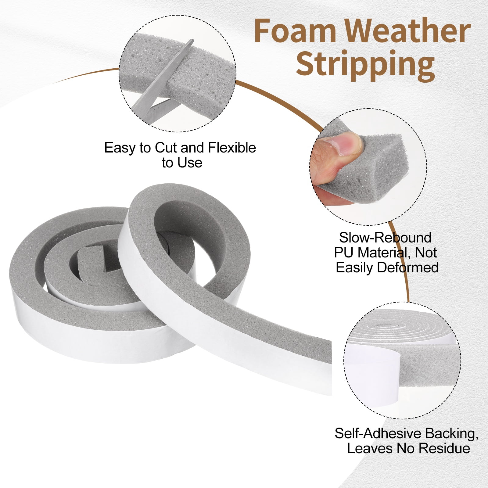 2" x 1-3/16" Foam Weather Stripping, Self Adhesive Door Seal Insulation Strips, Soundproofing Foam Seal Tape for Door/Window, Air Conditioning (6.56 Ft Total Length in 1 Roll)