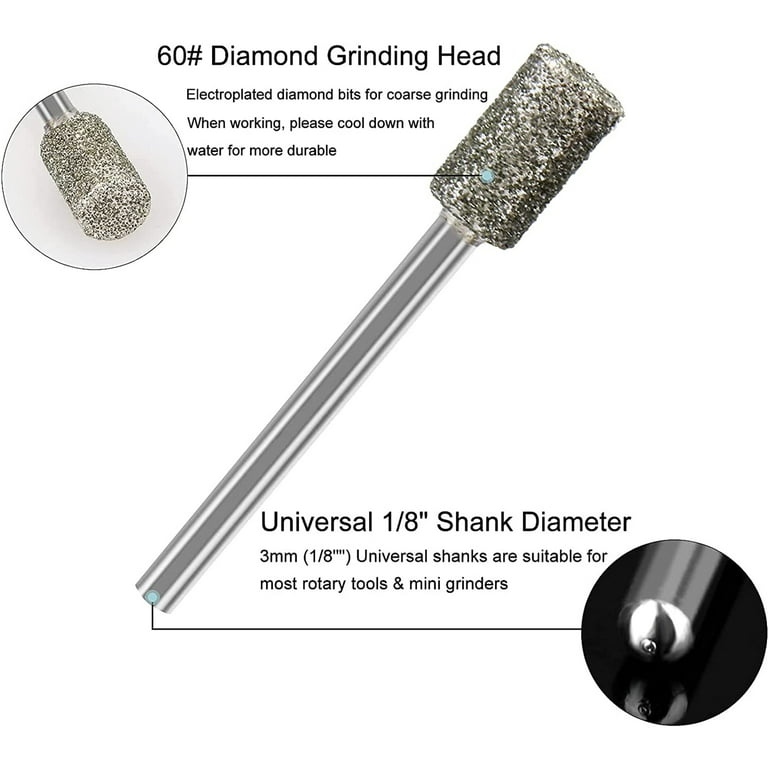 Diamond Burr Set,Hakkin 20Pcs Diamond Grinding Burr Stone Carving Bits with  1/8 Shank Rotary Tool Accessories 