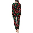 thumbnail image 5 of Renewold Warm Pajamas for Women Lady Green Red Chili Print Pajamas Sets Long Sleeve Crew Neck Nightwear Casual Holiday Sweatpants Size 4XL, 5 of 5